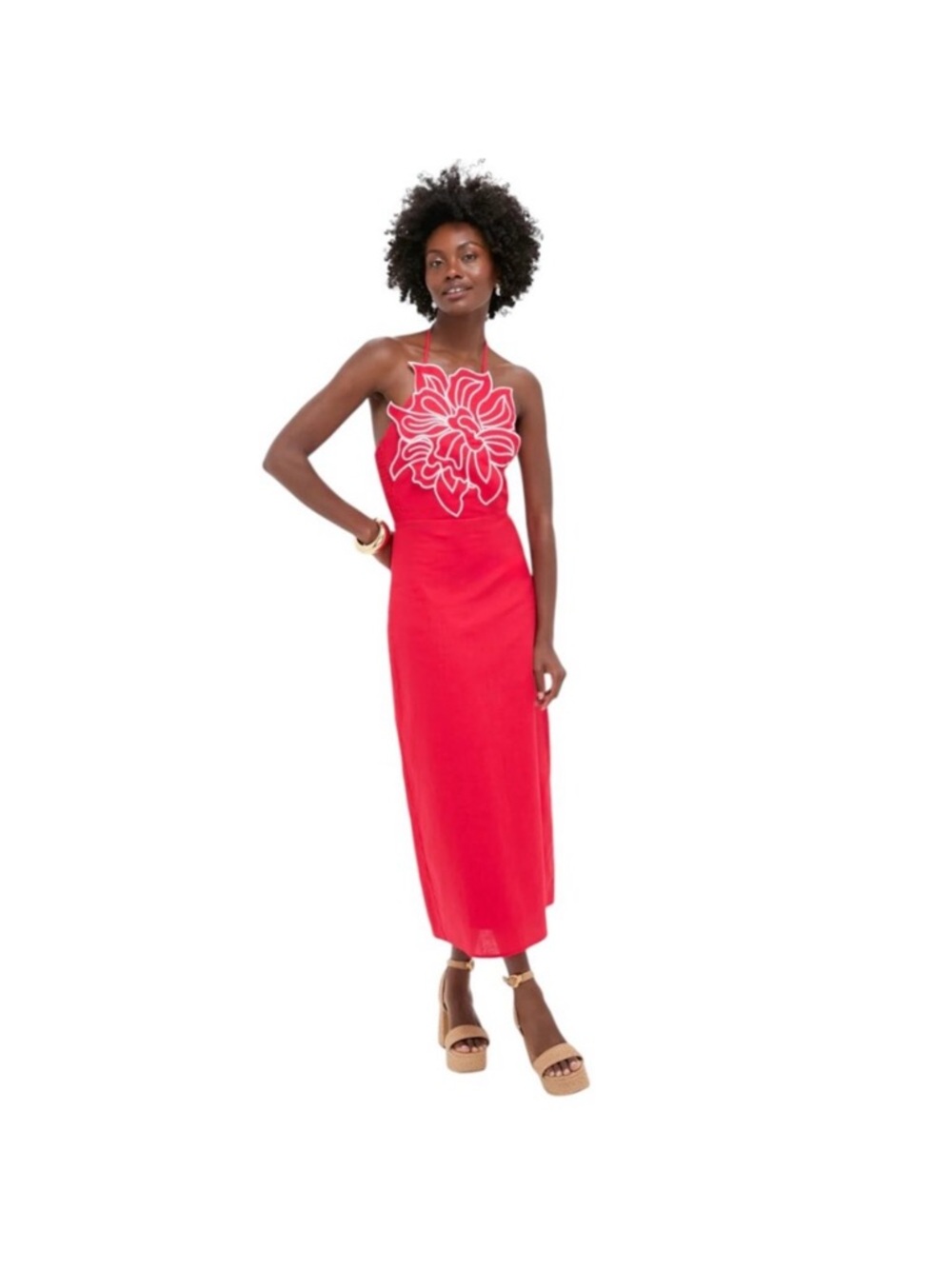 Red Floral-Accent Maxi Dress